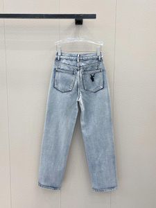 Designer Jeans Womens New Mid-High Rise Zipper Button Straight-Ben Versatile Jeans Ruffled benben Stylish Lokal Bokstäver Trim Casual A18