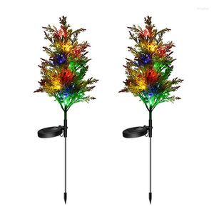 Dekorativa blommor Solar Garden Christmas Tree Stake Lights 2 Pack Decorations Outdoor Waterproof Pine Trees With