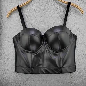 Leather suspender women's solid color summer elastic vest versatile sexy bra wrapped vest