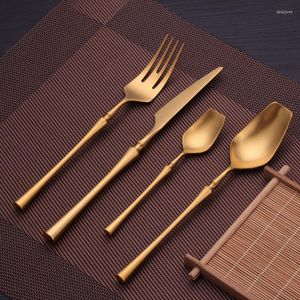 Dinnerware Sets 32Pcs Matte Gold Cutlery Set Stainless Steel Knives Spoons Forks Utensils Kitchen Tableware Western Dropshopping