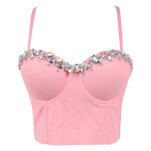 New shaping bra short style exposed navel sexy bouncing bra bright diamond nail bead solid body sling female