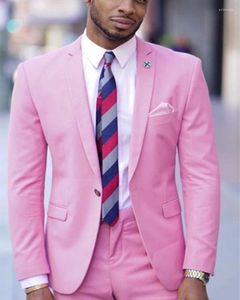 Męskie garnitury 2pcs Pink Jacket Spodnie Męskie na ślub Lapel Custom Made Dinner Party Wear Blazer Zestawy garnitury męskie