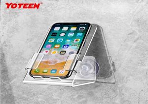 Yoteen Bath and Shower Car Universal Phone Stand Holder Clear Acrylic Caddy Tray Mount With Two Powerful Strong Suction Cups3622890