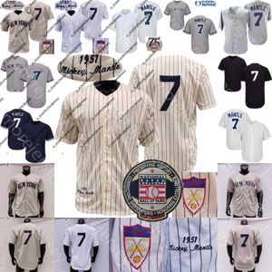 Baseball Jerseys Mantle Jersey Hall Of Fame Patch 75th 1951 Grey Turn Back Cream White Pinstripe Navy Fans Player Salute to Service Size S-3XL