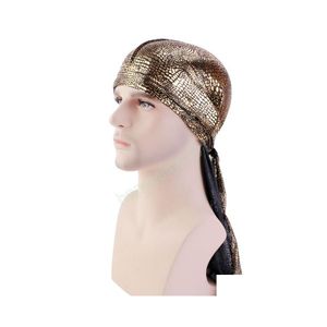 Beanie/Kafatası Kapakları Baskılı Altın Erkekler Durag Uzun Hiphop Bandana Kapağı Elastik Kafa Bandı Korsan Şapka COLLF CAPS DOLDURUM TESLİMİ Moda ACC DH5FS