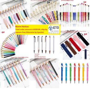 Sublimation Creative DIY Big Empty Tube Ballpoint Pens Metal Pen Self-filling Floating Glitter Dried Flower Crystal Pen Student Writing Bead Velvet BAG