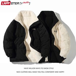 Mens Down Parkas LAPPSTERYouth Men Two Sides Lambswool Winter Puffer Jacket Oversized Kpop Vintage Bubble Coat Man Warm Outwear 221207