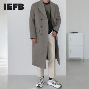 Herr ullblandningar iefb ullrock koreanskt mode över knäets mitten av vintern förtjockning lös dubbel bröst varm lång 9y4486 221206