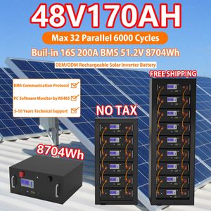 LiFePO4 48V 170Ah 100Ah 200Ah Battery Pack 16S 200A BMS 8704Wh 6000 Cycles RS485 CAN PC Monitor 32 Parallel 51.2V Solar Battery