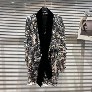 Per donna Trench Cappotti di lusso Primavera Autunno Con scollo a V Cardigan con perline Streetwear Celebrità Tutto paillettes Velluto Impiombatura Giacca Lunghezza media