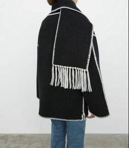 Toteme Womens Embroidered Scarf Jacketダークグレーのメランジュジャケット冬の秋の短いオーバーコート年クリスマス新到着