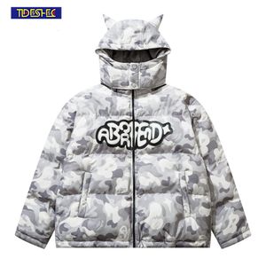 Men's Jackets Men Hip Hop Parka Streetwear Little Devil Designer Hood Padded Coat Harajuku Winter Thick Warm Outwear 221206