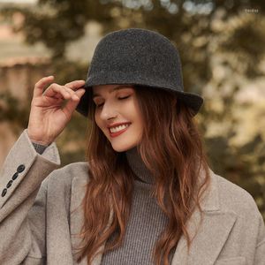 Berets Autumn And Winter Women's Flat-top Small Bowler Hat Wool Curled Simple Temperament Solid Color Fisherman on Sale