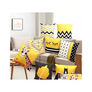 Cushion/Decorative Pillow Super Soft Yellow Series Pillow Case Cushion Er Printed Sofa Car Pillows Household Goods Bedding Supplies Dhzr2