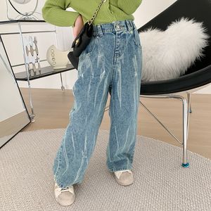 Trousers Autumn Children fashion Tie dyed denim wide leg pants Boys and girls loose jeans 2 8Y 221207