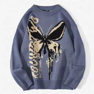 Women s Sweaters Hip Hop Knitwear Mens Harajuku Fashion Butterfly Male Loose Tops Casual Streetwear Pullover 221206