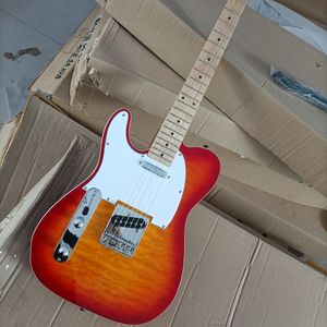 Vänster hand 6 strängar Cherry Sunburst Electric Guitar med quiltad Maple Veneer Maple Fretboard anpassningsbar