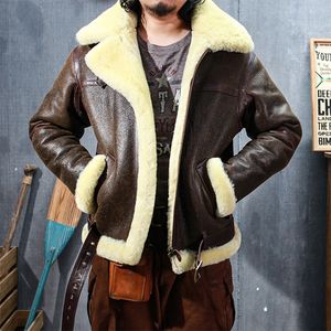 Mens Leather Faux Leather CDF2050 European US Size High Quality Super Warm Genuine Sheep Leather Coat Mens Big B3 Shearling Bomber Merino Fur Jacket 221205