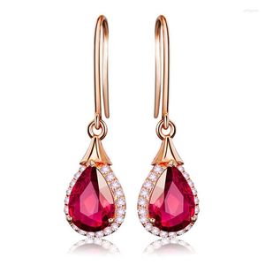 Dangle Earrings 925 Temperament Pigeon Blood Red Rose Ruby Color Treasure Drop-shaped Plated 18K Gold Jewelry For Women Gift