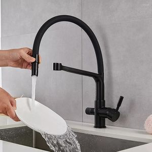 Kitchen Faucets Water Purification Faucet Black And Cold Rotating Pull Out Brass Material Sink Mixer Drinking Washing Tap