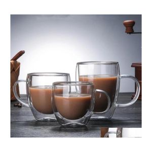 Mugs Mugs Sublimation Double Wall Glass Heart Insated Cup Espresso Latte Tea Transparent Inventory Wholesales Drop Delivery Home Gar Dhyoj