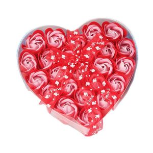 24pcs Sabão Flores do Dia dos Namorados Presente Coração de Coração de Sabão Artificial Flor Rosa Casamento Casamento Decoração de Eventos Promocionais Presentes