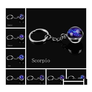 Portachiavi Cordini 12 Segni zodiacali Portachiavi Acquario Pesci Ariete Toro Gemelli Cancro Leone Vergine Bilancia Scorpione Costellazione Vetro Dhdxz