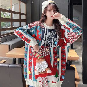 Suéteres das mulheres de natal boneco de neve elk de malha longa outono e inverno moda redonda no pescoço vestido 221206