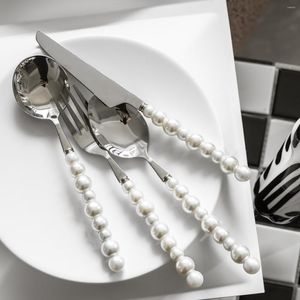 Dinnerware Sets Kitchen Dining Bar Table Set Knife Fork Spoon 304 Stainless Steel ABS Imitation Pearl Handle Smooth