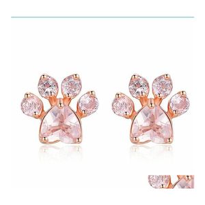 Stud Stud Trendy Cute Cat Paw Earrings For Women Fashiong Rose Gold Earring Pink Claw Print Bear And Dog Drop Delivery 2021 Mjfashio Otbw4