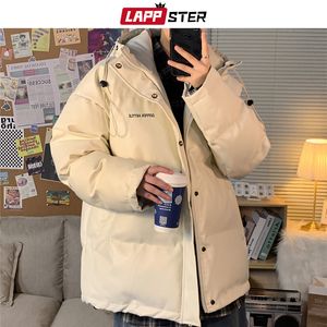 Mens Down Parkas Lappster Men Solid Vintage Hooded Leather Harajuku Streetwear Puffer Jacket Male Korean Fashion Winter 221207