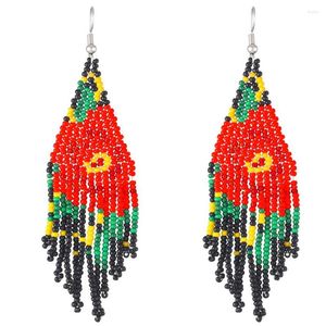 Pendientes colgantes temperamento bohemio borla de flores de colores para mujer estilo étnico tejido a mano con cuentas al por mayor