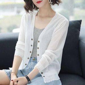 Women's Knits Tees Autumn Summer Cardigan Hollow Out Shawl Knitted Sweater Female Cardigans Thin Jacket Coat Ladies Tops 221206