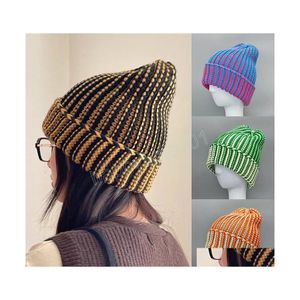 Beanie/Skull Caps Color Contrast Knit Womens Hats Autumn and Winter Warm Ear Protector Hat Fashion Ins Personlighet Korean Beanies CA DH3ZW