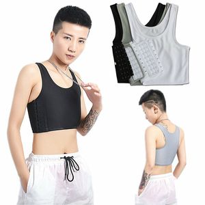 Womens Shapers Lesbian Sportwear Chest Breast Binder Trans Crop Top Flat Les Corset Stretch Body Shaping Buckle Tomboy Bra Tank 221206