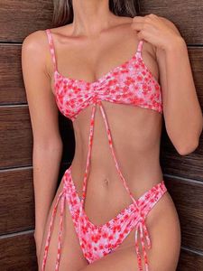 مجموعة حمالات الصدر COOBBU SESSER CONTROL COLL PIKINIS POST UP Swimsuit Women 2022 SHAB SABE String Print Swimwear High Cut Bikini Sets Beachwear T221206