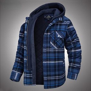 Mens Down Parkas Mens Plaid Hooded Jackets 100% Cotton Flannel dragkongjajackan Jacka Casual Ytterkläder Vindtät tjocka varma vinter Autumn Rockar 221205