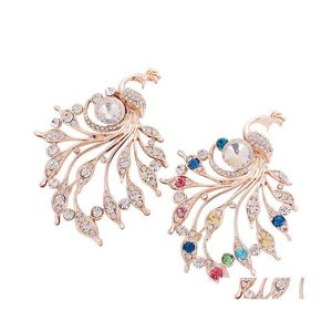 Pins broszki elegancka broszka pawi inkrustowana z kryształami i kryształami cyrkonu, aby wziąć udział w biżuterii tańca bankietowej Dhid5