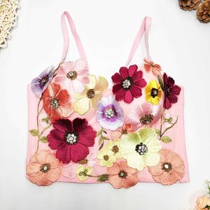 Shake Fast Live Network Red Three dimensional Flower Sling Wear No Underwear Outside Stage Style Spicy Girl Top Fairy Air Nail Bead Bandeau