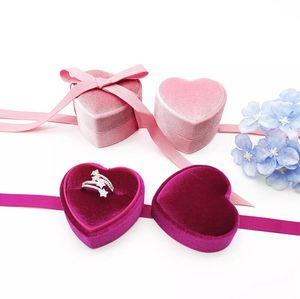 Herzförmige Schmuckschachtel Velvet Ring Anhänger Kisten Ohrringe Display Hülle Schmuck Lagerhalter für Vorschlag Engagement