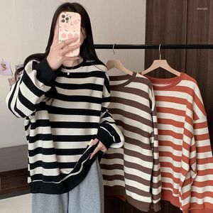 Kvinnors T -skjortor 2022 Kvinnor Cotton Purple Striped Tops Slim Fit Shirt Harajuku Tshirt Summer Long Sleeve Korean Feminina Overdimensionerad