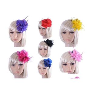 Wedding Hair Jewelry 20Pcs Mixed Colors Ladys Mini Hat Hair Clip Feather Rose Top Cap Lace Fascinator Costume Accessory The Bride He Dhcyv