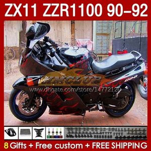 Fairings Kit For KAWASAKI NINJA ZX 11 R 11R ZX-11 R ZZR1100 ZZR 1100 CC Body 164No.51 ZX11 R 90-92 ZX-11R ZZR-1100 ZX11R 90 91 92 1990 1991 1992 ABS Full Fairing red flames