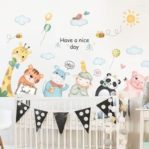 Wall Stickers Lovely Animals Giraffe Panda Pig Happy Day Sticker For Kindergarten Classroom Children's Room Nursery Decoration Paste