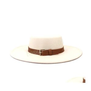 Geniş Memlu Şapkalar Kova Şapkaları Kadın Şapkalar 10cm genişliğinde keçeli keçeli fedora şapka erkekler düz üst derbi caz kilise kapağı sombreros de mujer damla dhtgp