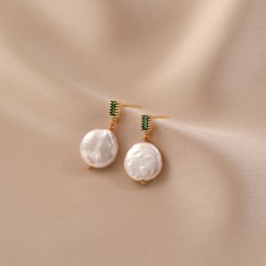 Barock vintage sötvatten Pearl Charm örhängen 925 Sterling Silver Post Earring för kvinnor