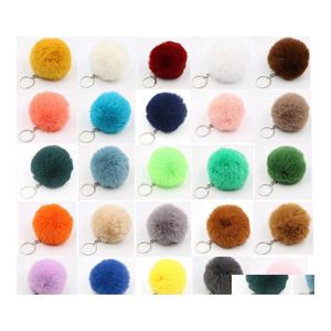 Keychains Lanyards Mti Color 8Cm Rabbit Fur Ball Keychain Pom Plush Car Handbag Key Ring Pendant Chain Rings Drop Delivery Fashion Dhcs2