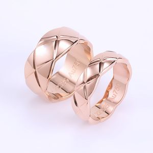 Anel de amor de prata de aço titânio masculino e feminino joias de ouro rosa para amantes anéis de casal presente de aniversário banda de design de tamanho