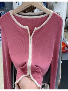 Kvinnors stickor 2022 Autumn Winter Zipper Women Sweaters Contrast Color Slim Korean Cardigans