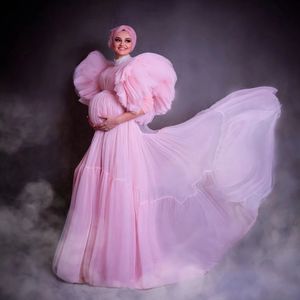 Cusomtized Pink Maternity Вечерние платья оборки с половиной рукава беременность